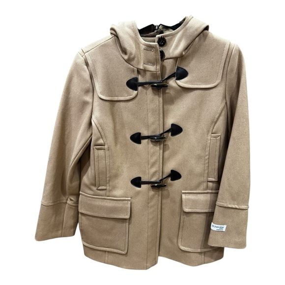 St. John’s Bay Petite Cashmere Blend Hooded Toggle Coat Caramel Latte NWT PL - Picture 2 of 16